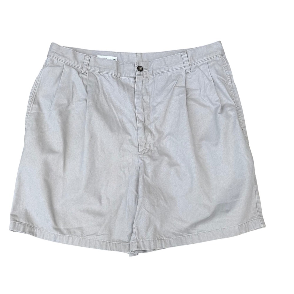 Cutter & Buck Mens Khaki Pleated Cotton Chino Shorts Stone Tan preppy size 38